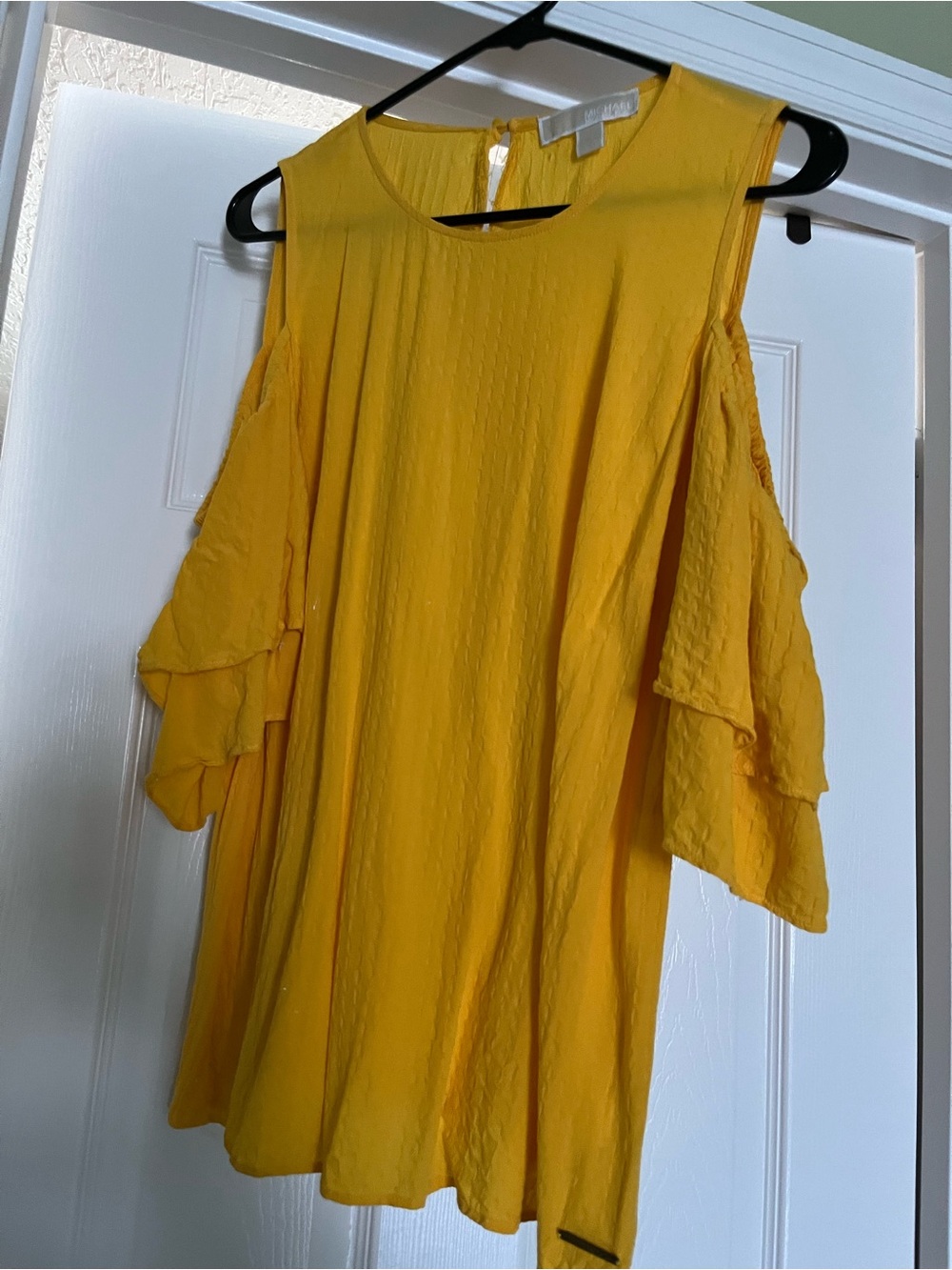 Michael Kors Mustard Yellow Cold-Shoulder Ruffle Blouse